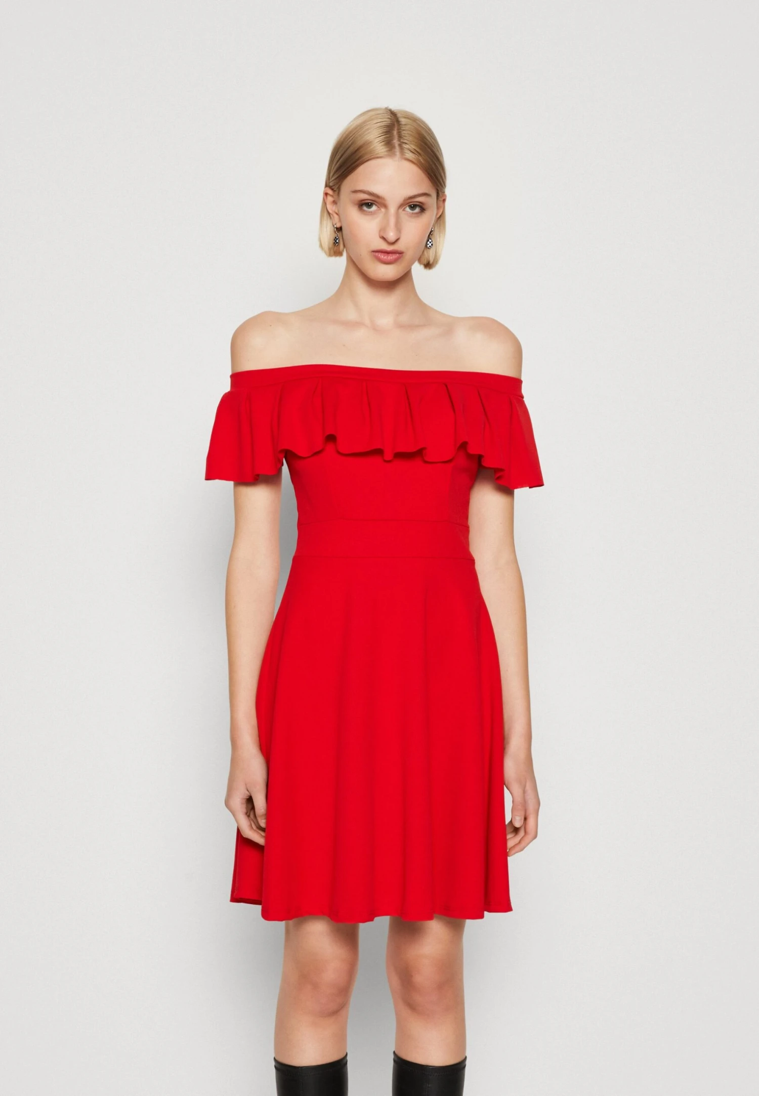 Wal G Alexa Ruffle Skater - Jersey Dress - Red