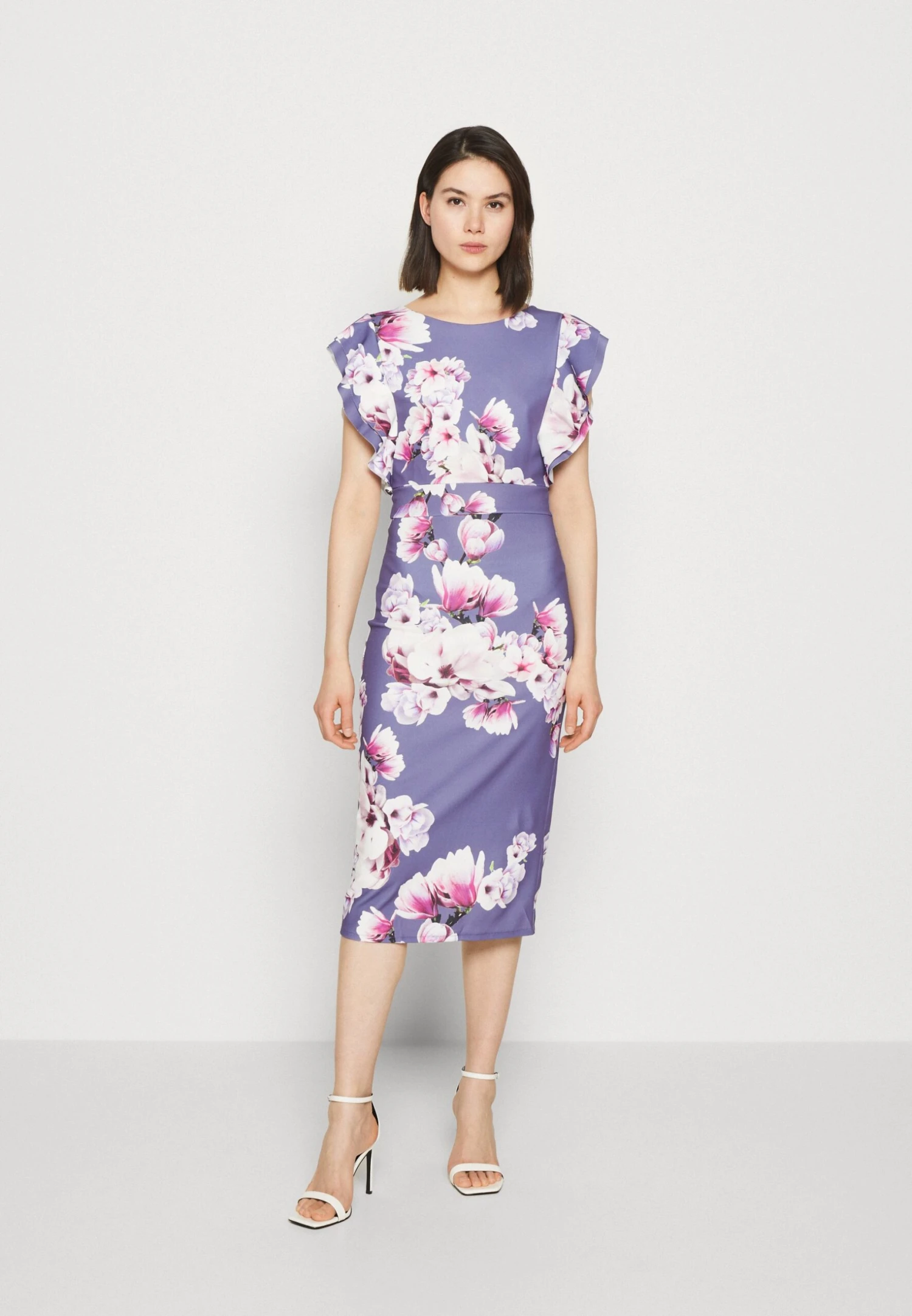 Wal G Diana Ruffle Sleeve Midi Dress - Jersey Dress - Purple