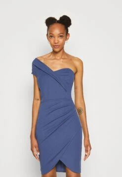 Wal G Milly One Shoulder Dress - Jersey Dress - Denim Blue