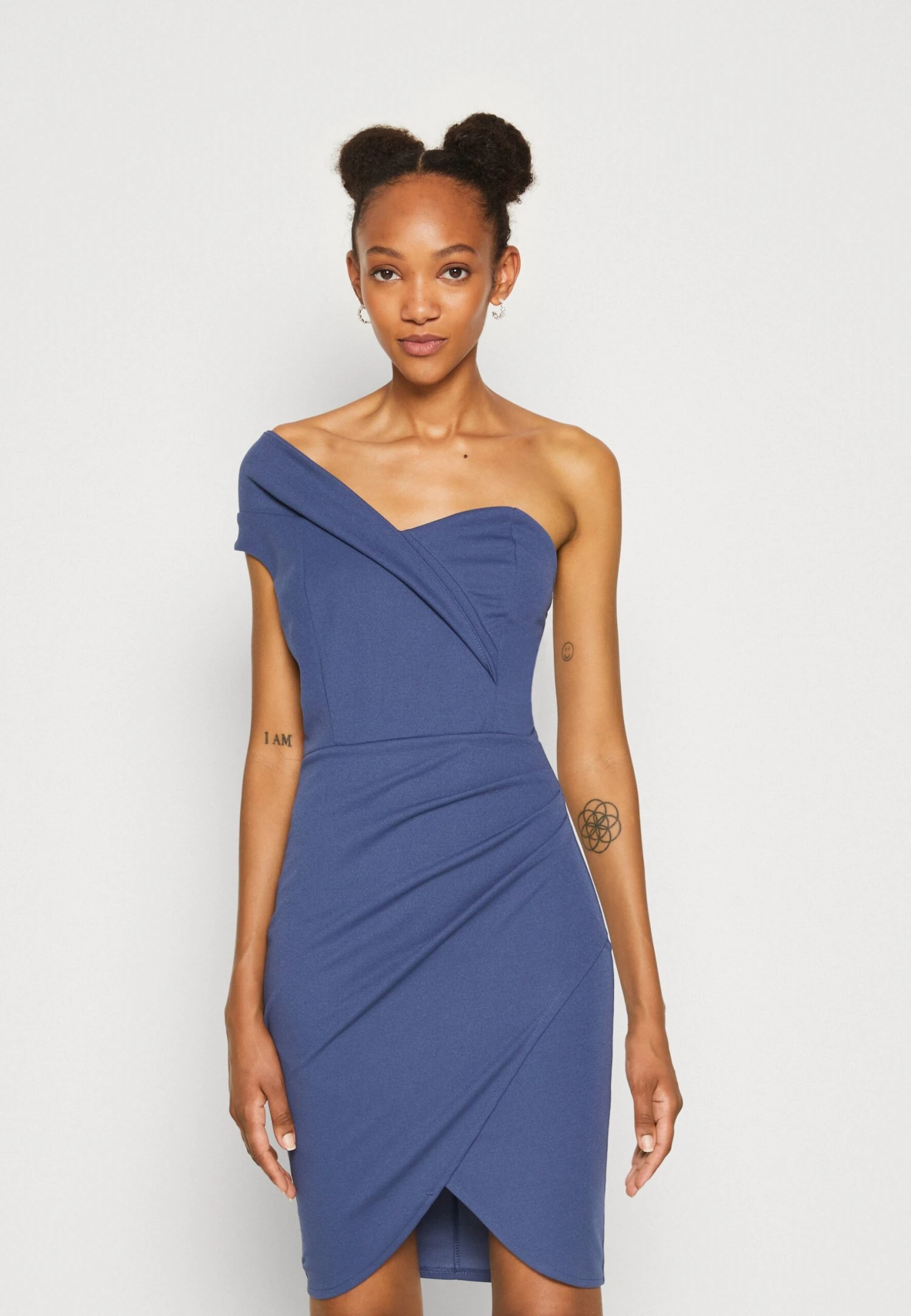 Wal G Milly One Shoulder Dress - Jersey Dress - Denim Blue