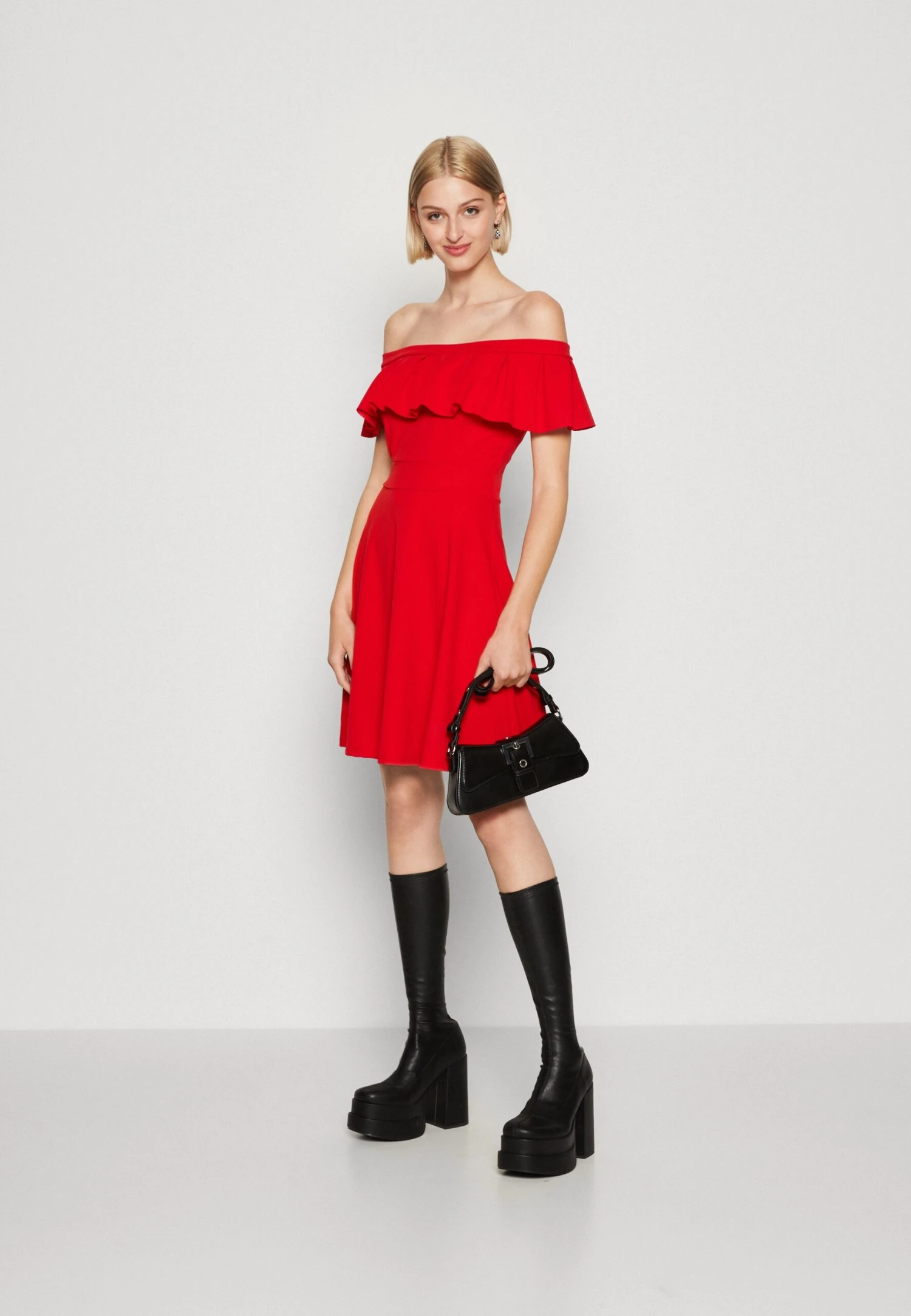 Wal G Alexa Ruffle Skater - Jersey Dress - Red - Image 2