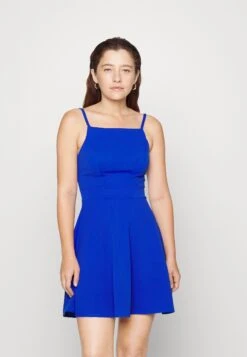 Tan Strap Skater - Cocktail Dress / Party Dress - Electric Blue