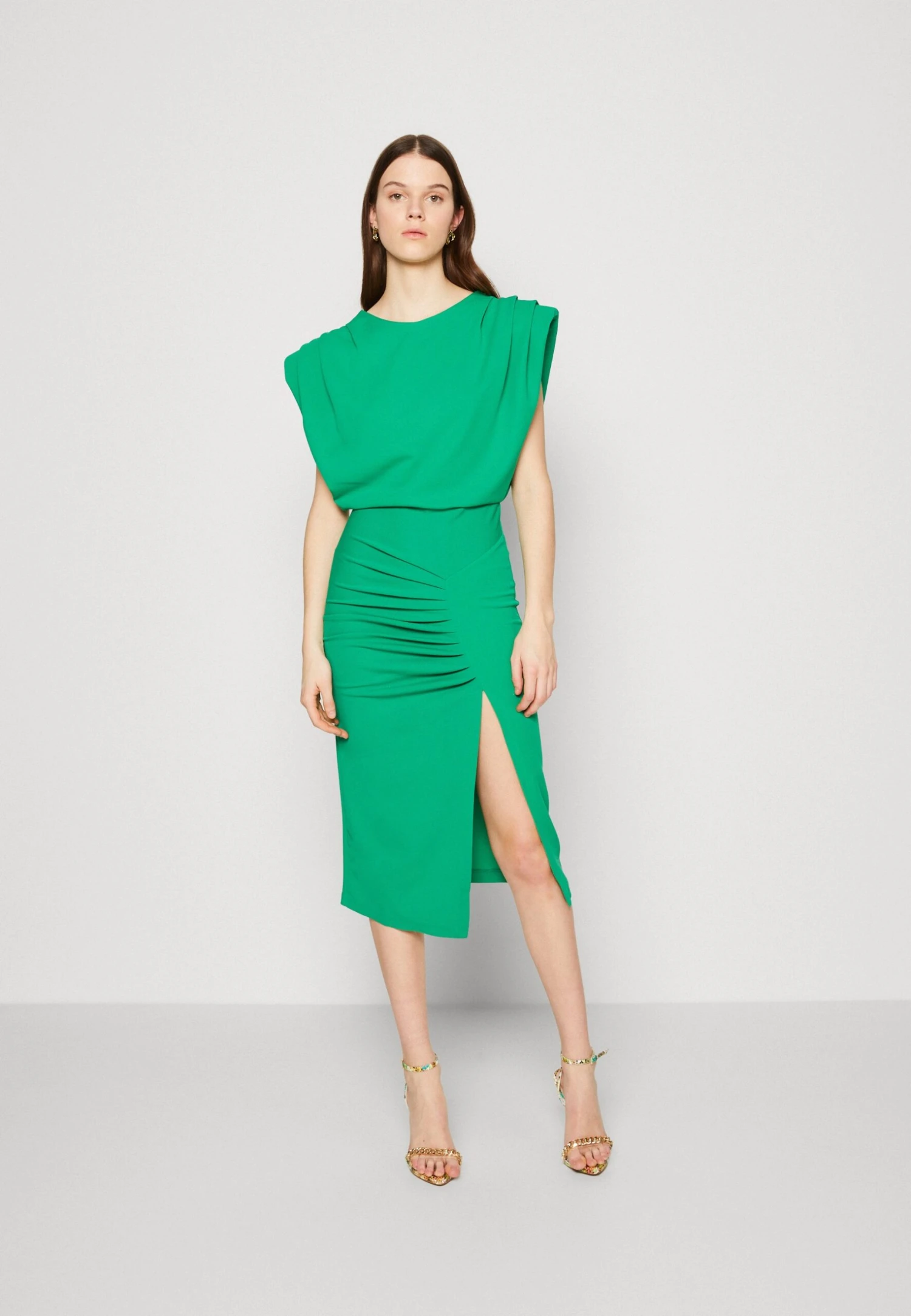 Wal G Cruise Collection Roxy Power Shoulder Midi - Cocktail Dress / Party Dress - Leaf Green
