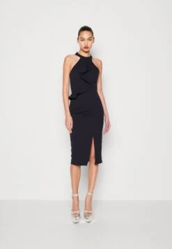 Wal G Sasha Frill Neck Midi Dress - Jersey Dress - Navy Blue