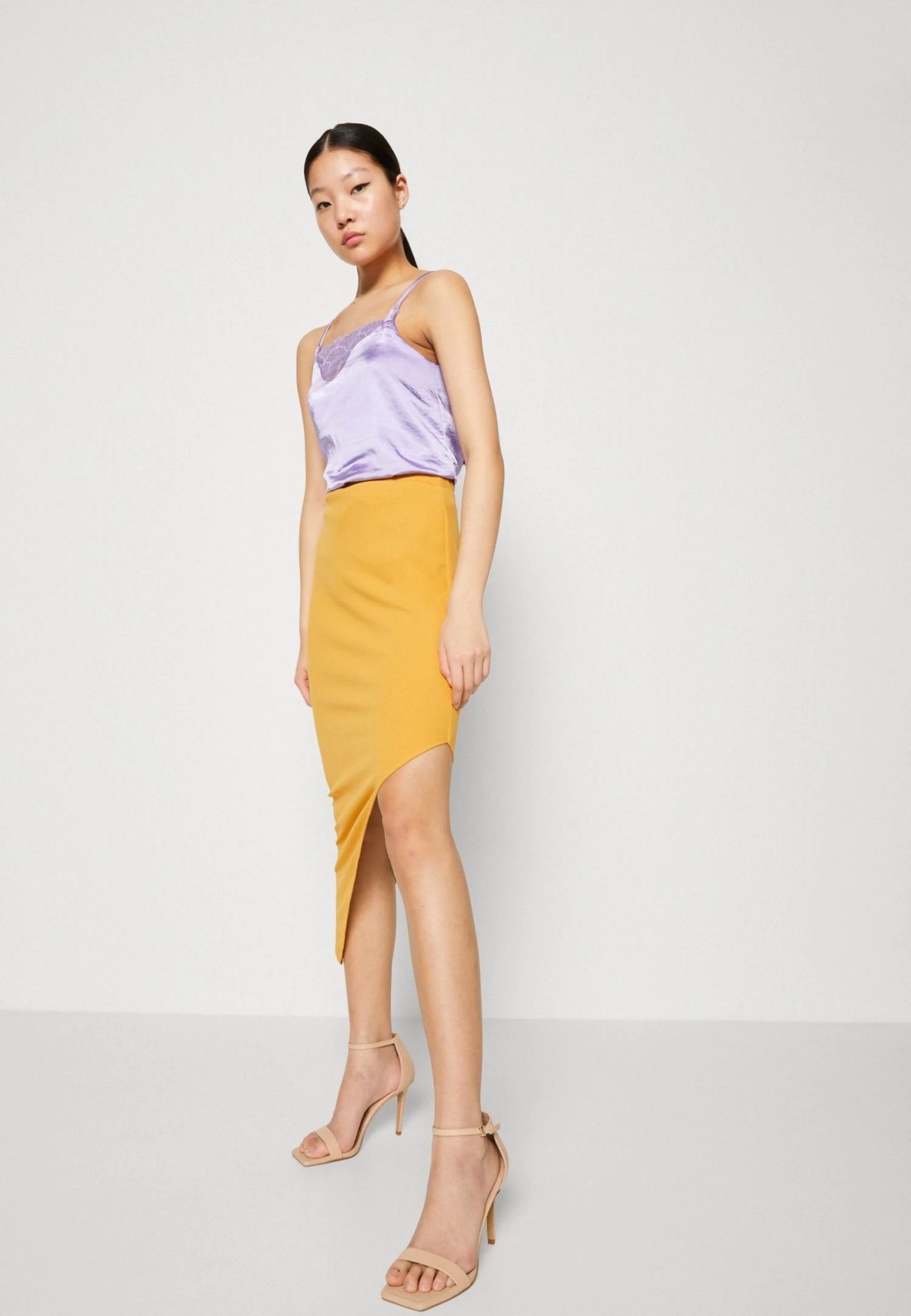 Wal G Grainee Asymmetric Midi Skirt - Pencil Skirt - Yellow - Image 4