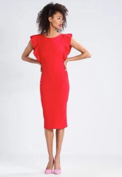 Wal G Diana Ruffle Sleeve Midi Dress - Jersey Dress - Red