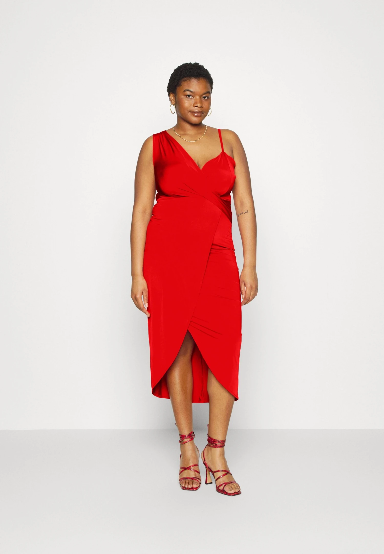 Winny Asymmetric Midi - Jersey Dress - Red - Image 2