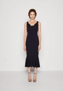 Wal G Anabella Ruffle Bottom Midi - Jersey Dress - Navy Blue