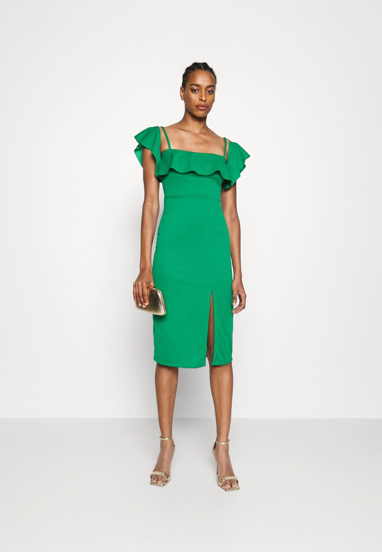 Zimmi Off Shoulder Midi Dress - Jersey Dress - Leaf Green - Image 2