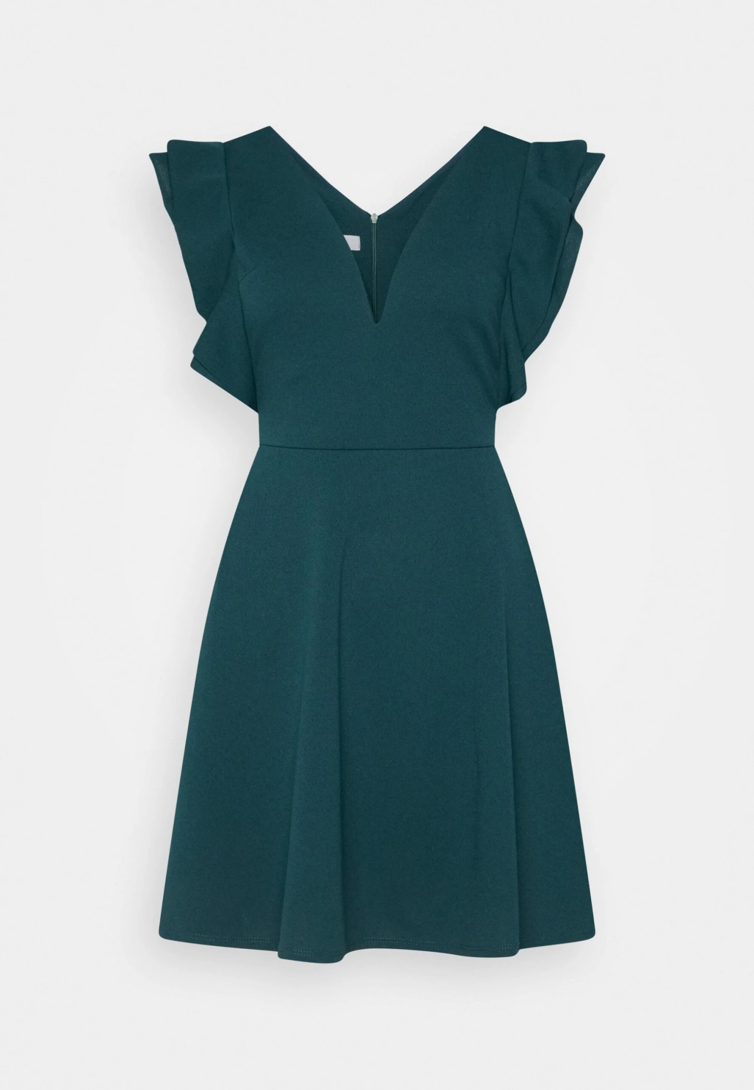 Wal G Lucia V Neck Frill Sleeve Skater Dress - Cocktail Dress / Party Dress - Forest Green - Image 5