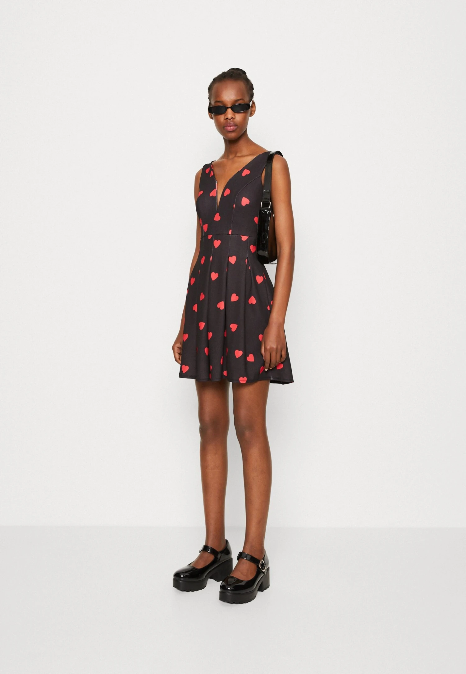 Wal G Valentines Elle Heart Skater - Jersey Dress - Black/Red - Image 2