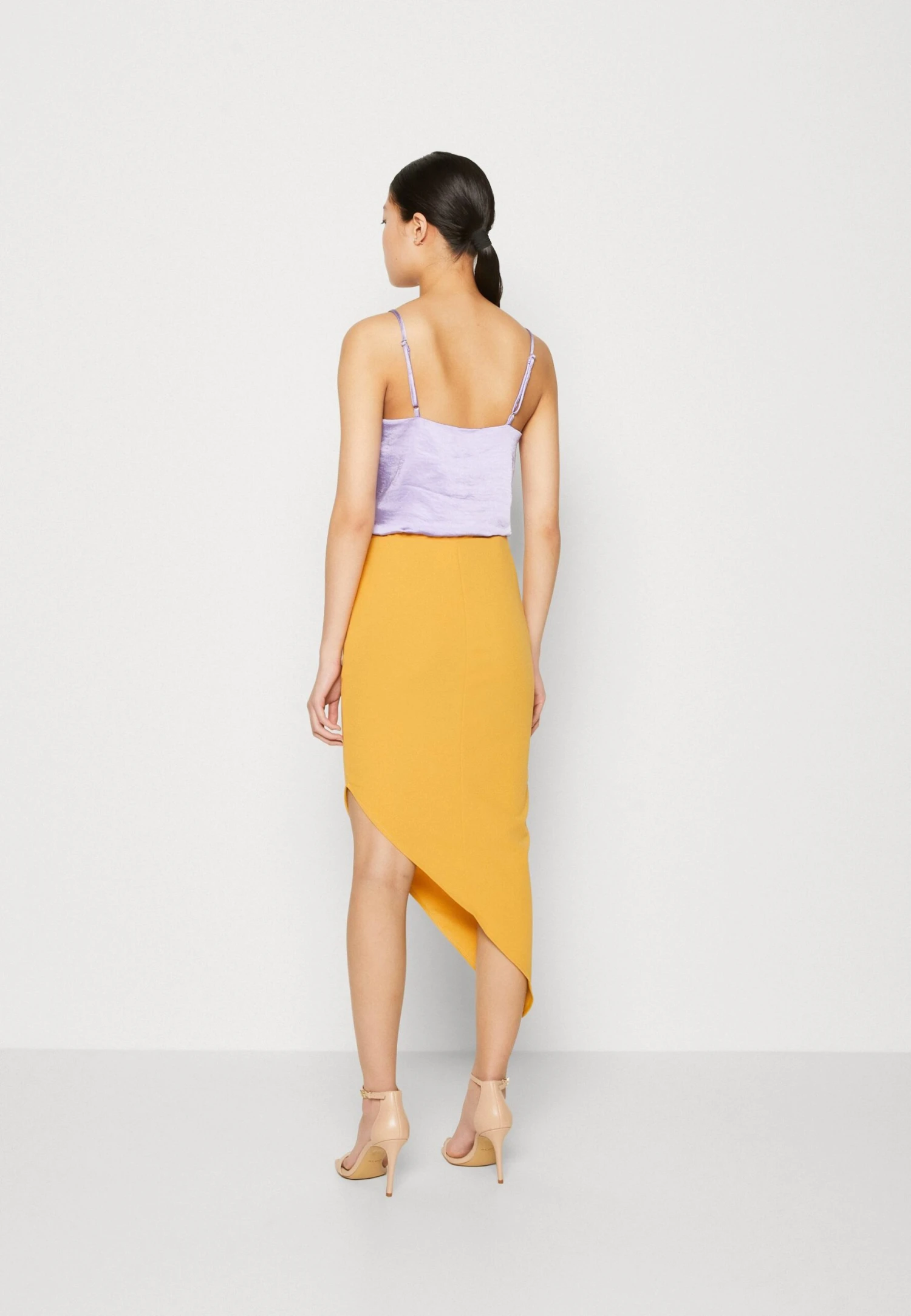 Wal G Grainee Asymmetric Midi Skirt - Pencil Skirt - Yellow - Image 3