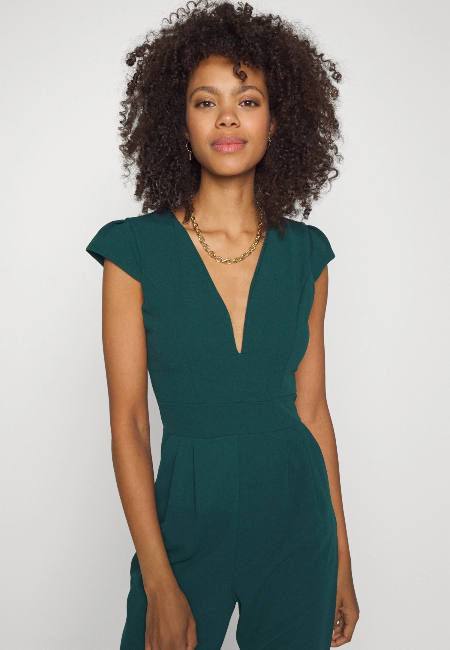 Wal G Short Sleeve V Neck - Jumpsuit - Forest Green - Image 4