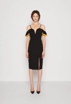 Wal G Simah Frill Midi Dress - Jersey Dress - Black/Mango