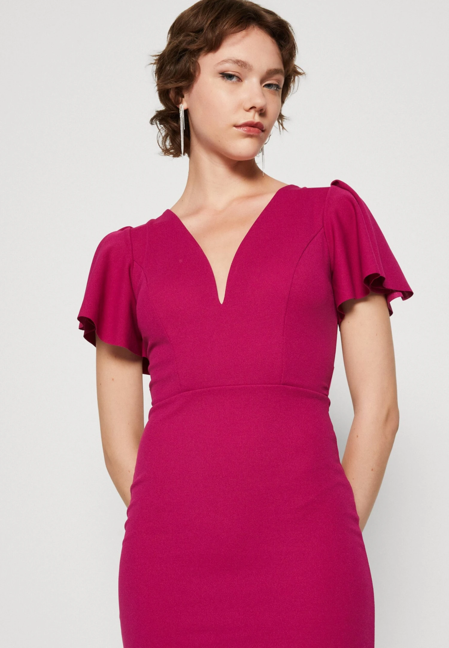 Wal G Tatiana Ruffle Sleeve Midi - Jersey Dress - Raspberry - Image 4