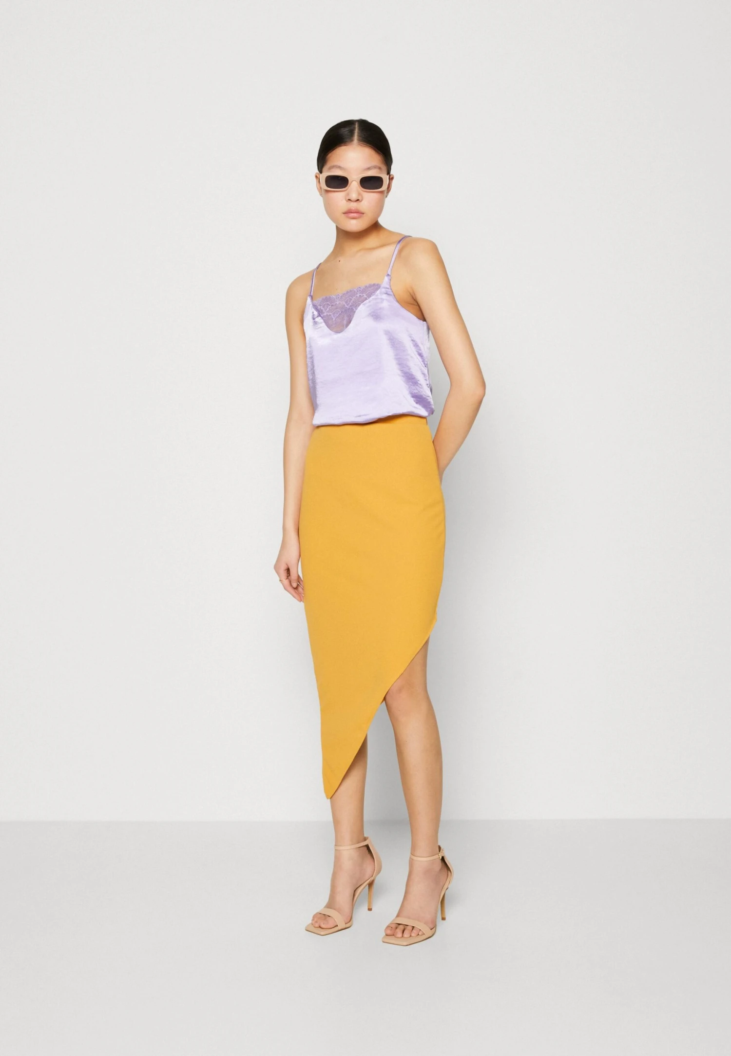 Wal G Grainee Asymmetric Midi Skirt - Pencil Skirt - Yellow - Image 2