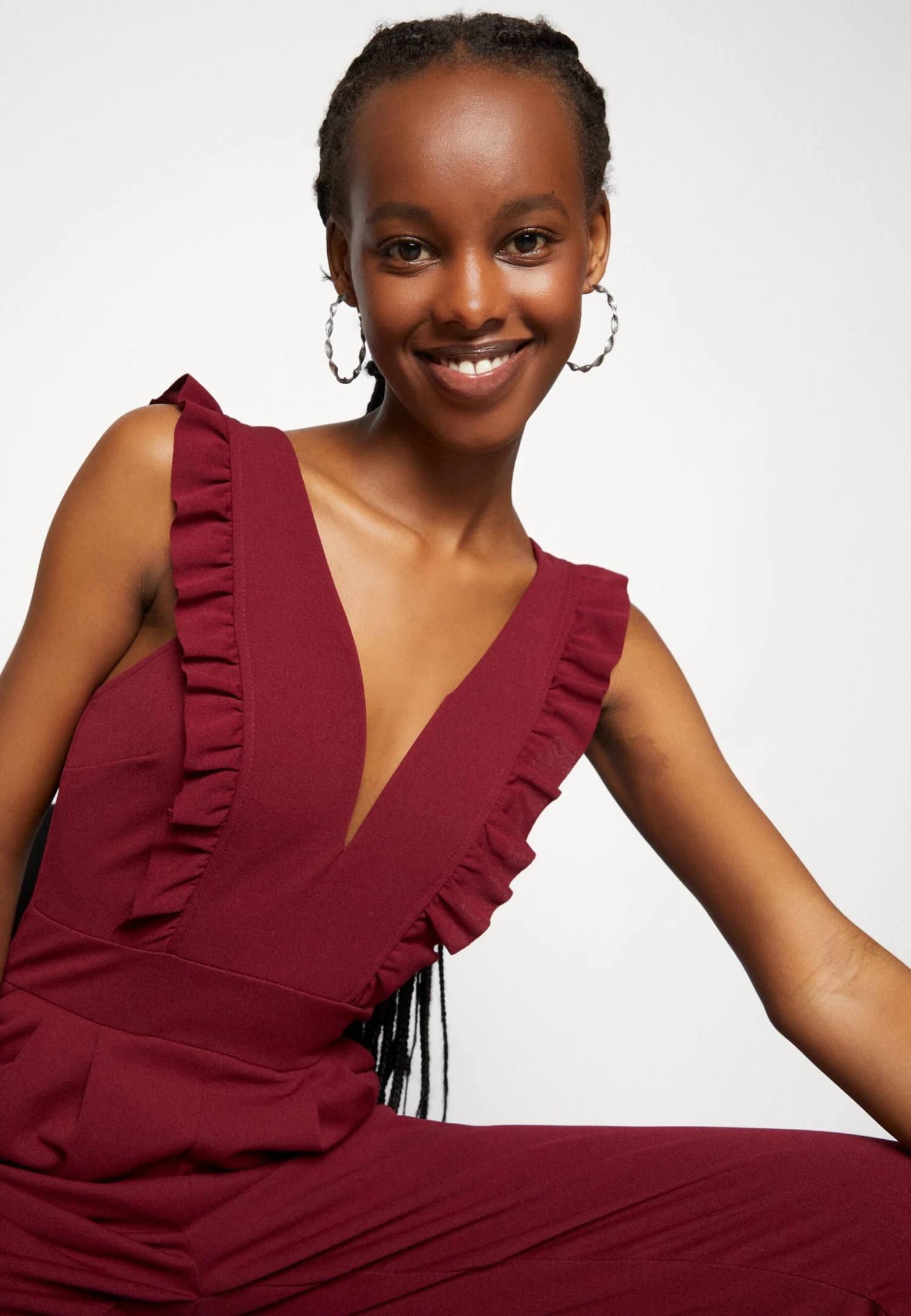 Wal G Rayna Ruffled- Jumpsuit - Berry Wine - Image 4