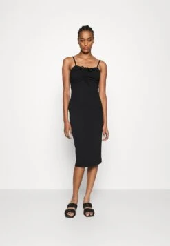 Cyndee Front Tie Midi Dress - Jersey Dress - Black