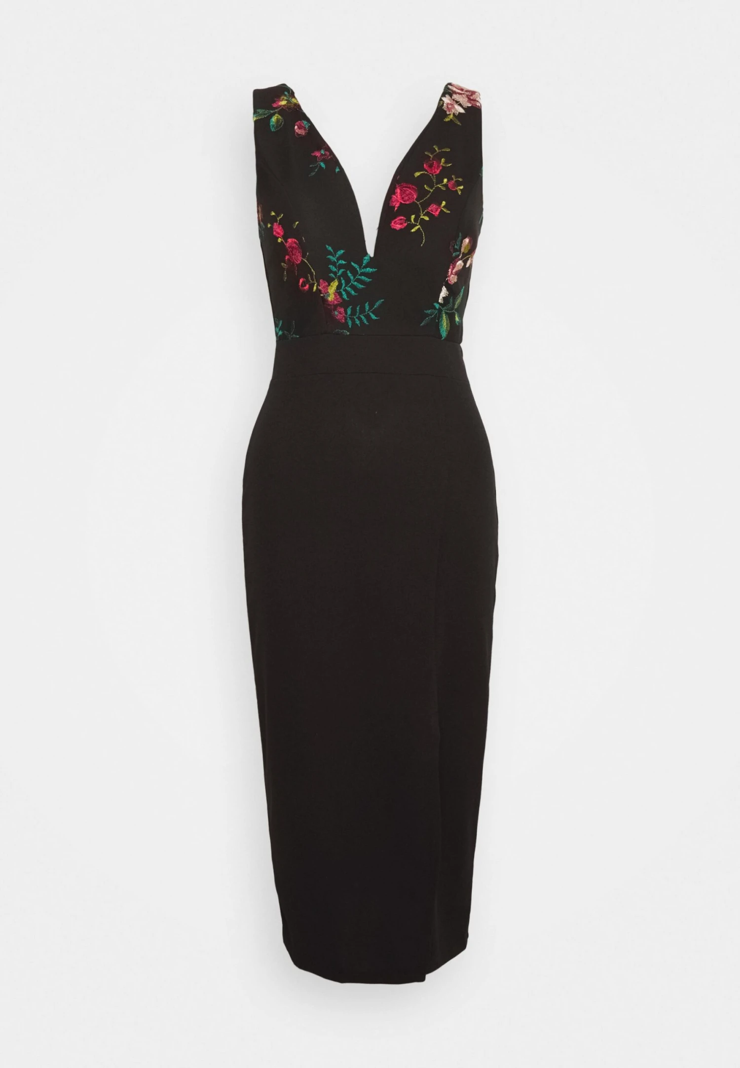 Embroidered V Neck Rose Midi - Day Dress - Image 6