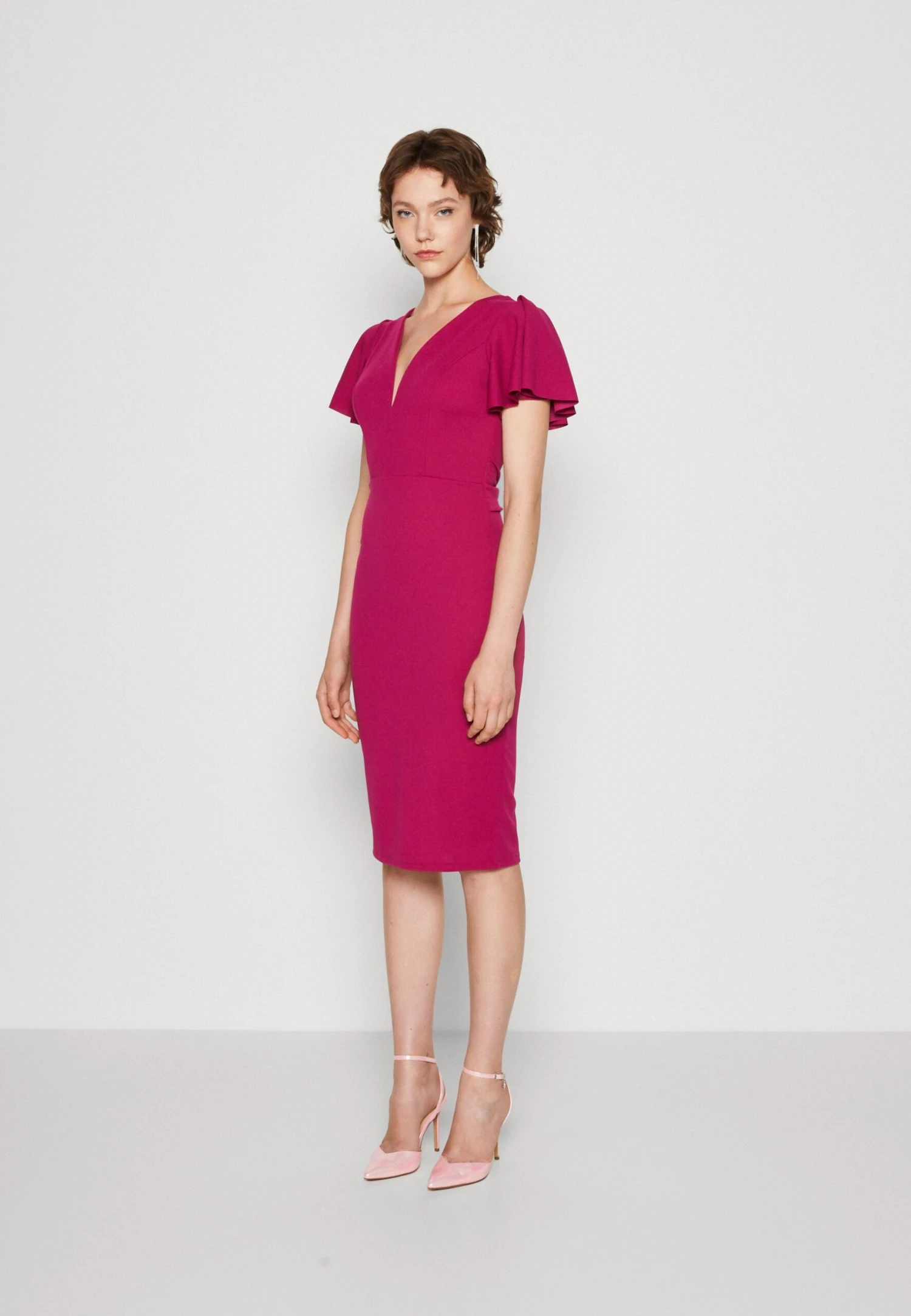 Wal G Tatiana Ruffle Sleeve Midi - Jersey Dress - Raspberry