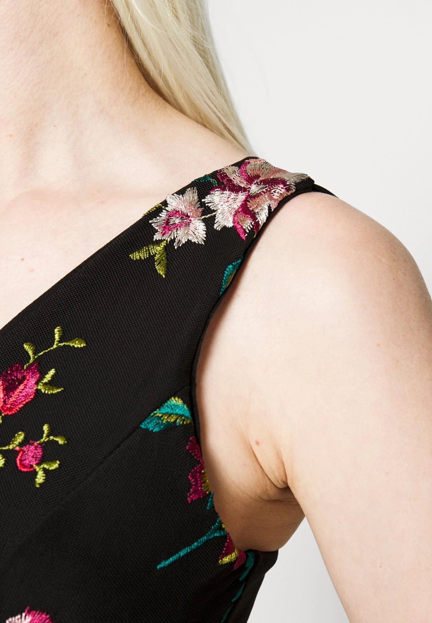 Embroidered V Neck Rose Midi - Day Dress - Image 5