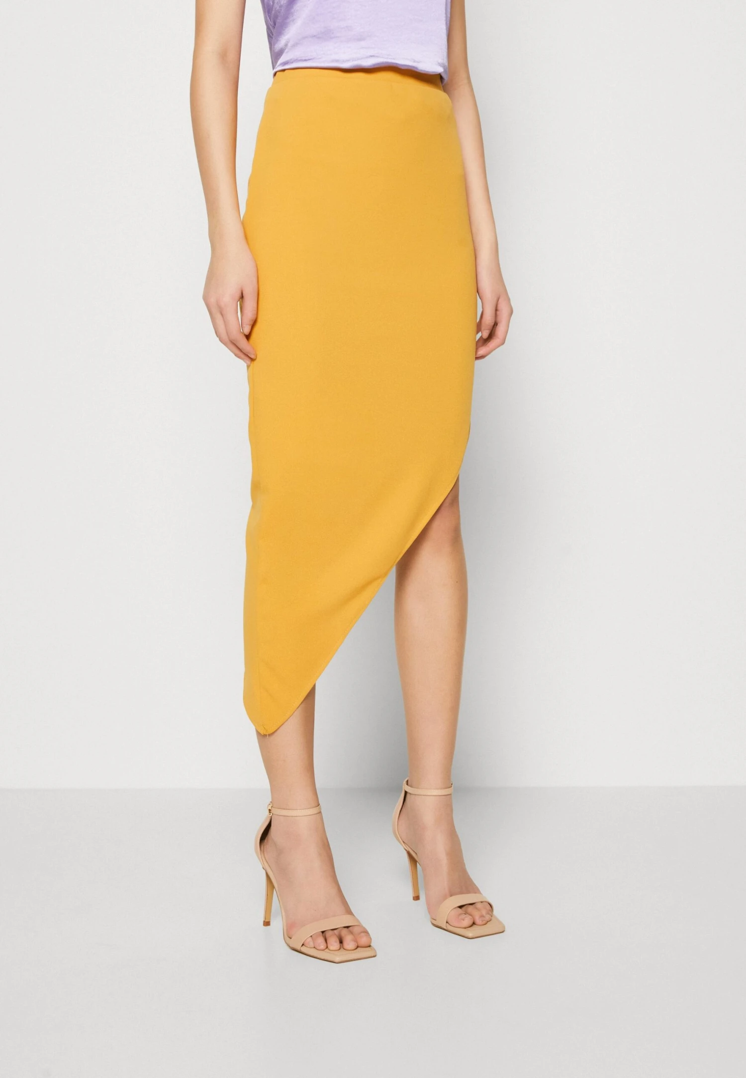 Wal G Grainee Asymmetric Midi Skirt - Pencil Skirt - Yellow