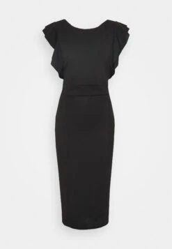 Diana Ruffle Sleeve Midi Dress - Jersey Dress - Black