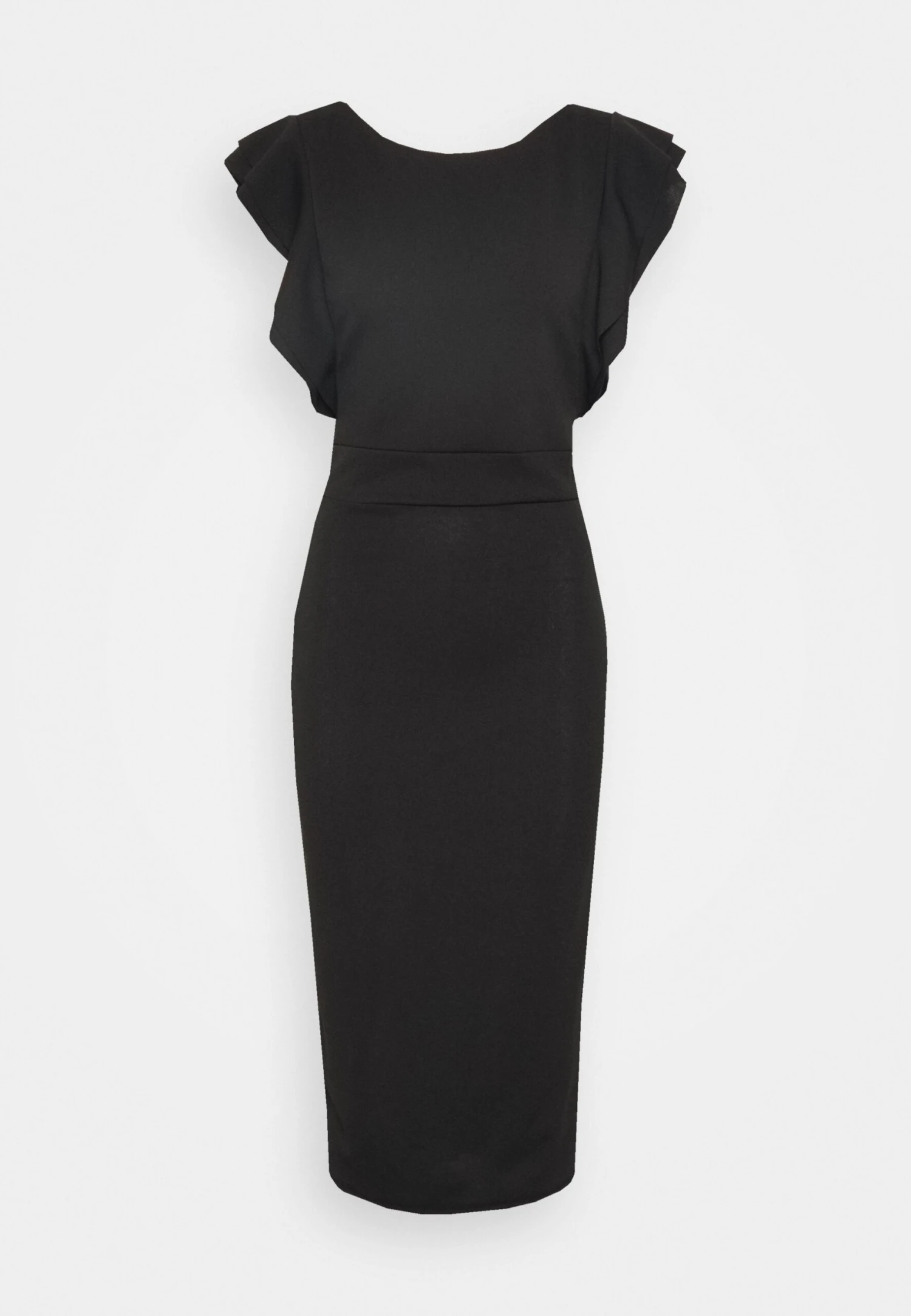 Diana Ruffle Sleeve Midi Dress - Jersey Dress - Black