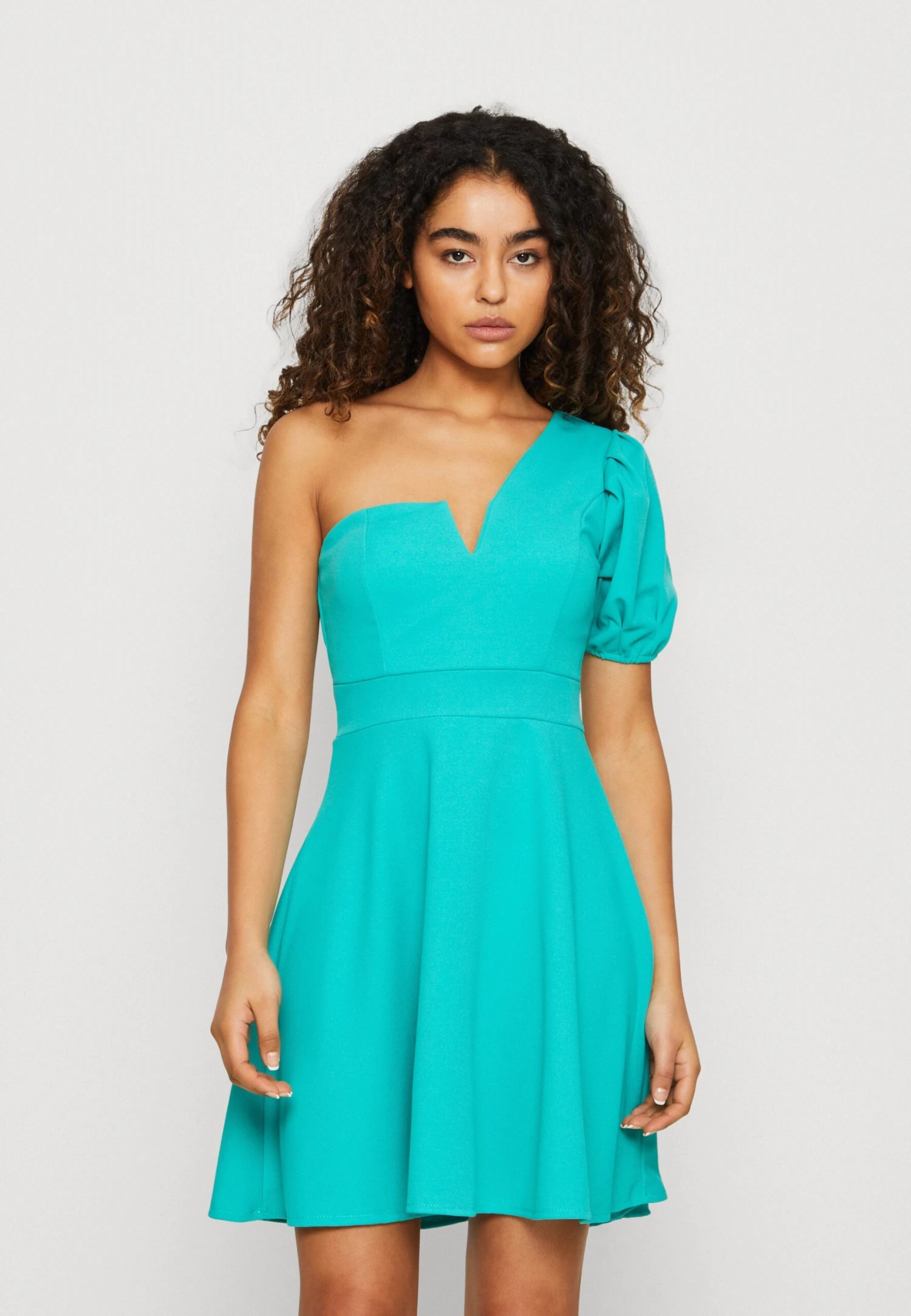 Wal G Zalora One Sleeve Skater Dress - Jersey Dress - Blue