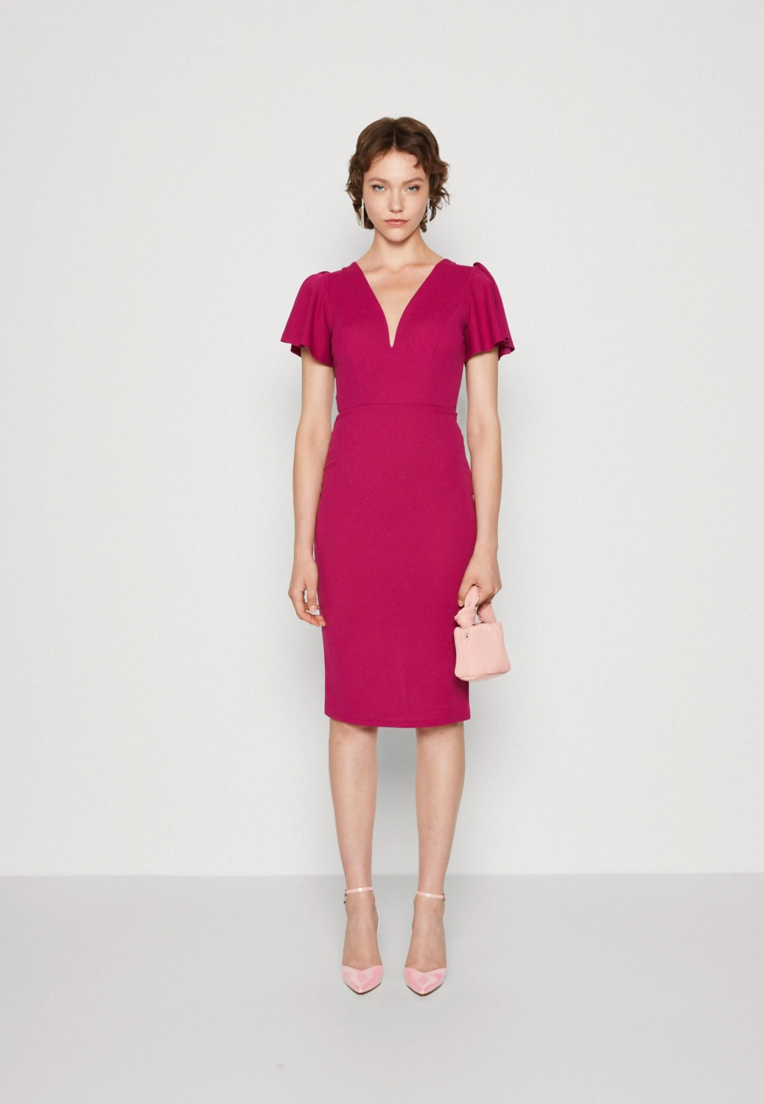 Wal G Tatiana Ruffle Sleeve Midi - Jersey Dress - Raspberry - Image 2