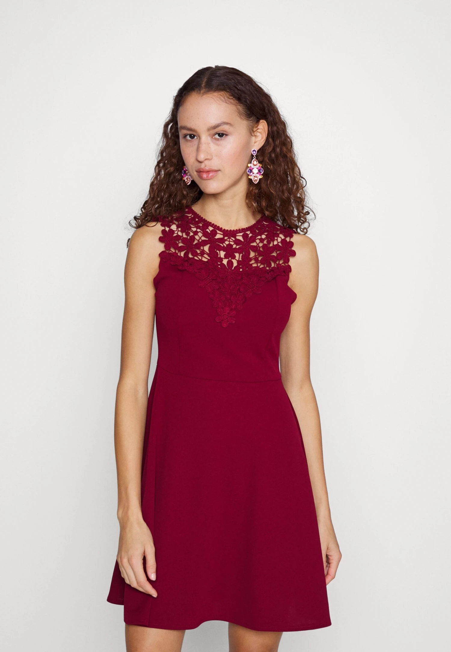 Wal G Accessorie Neck Skater Dress - Cocktail Dress / Party Dress - Wine