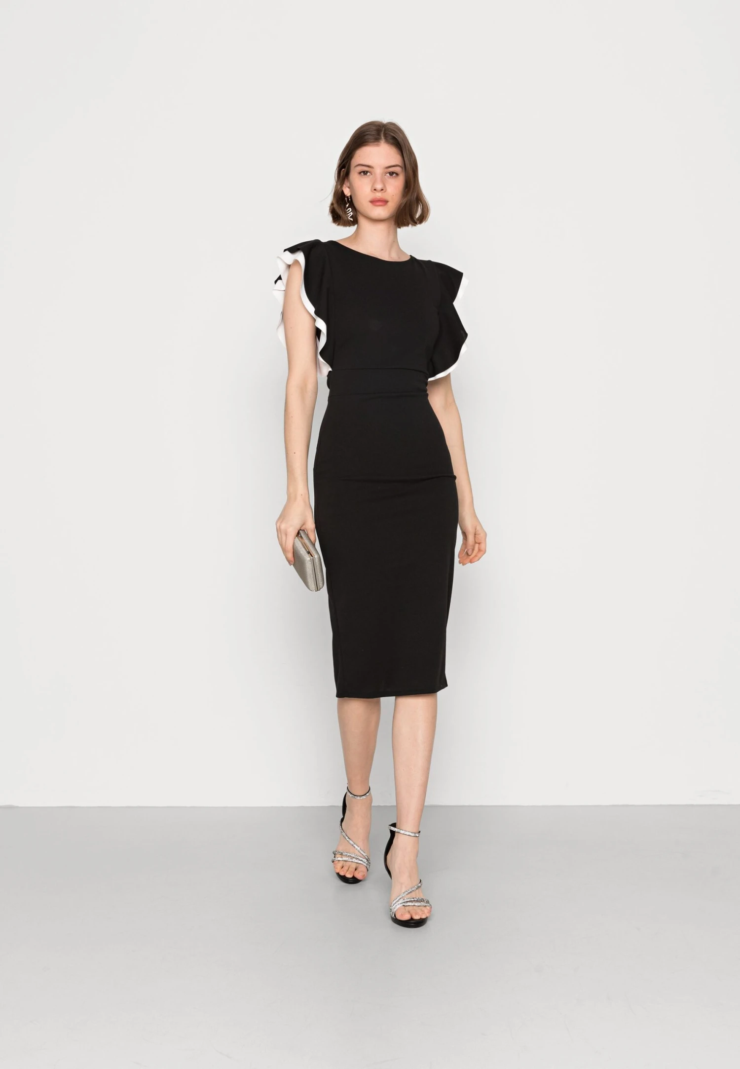 Wal G Kelly Ruffle Sleeve Midi Dress - Cocktail Dress / Party Dress - Black/White - Image 2