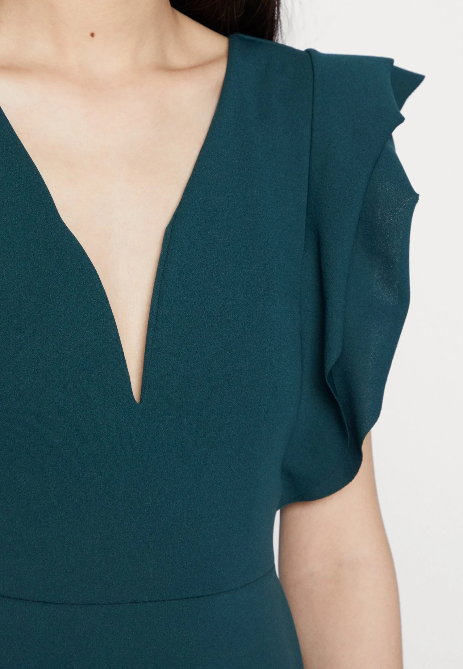 Wal G Lucia V Neck Frill Sleeve Skater Dress - Cocktail Dress / Party Dress - Forest Green - Image 6