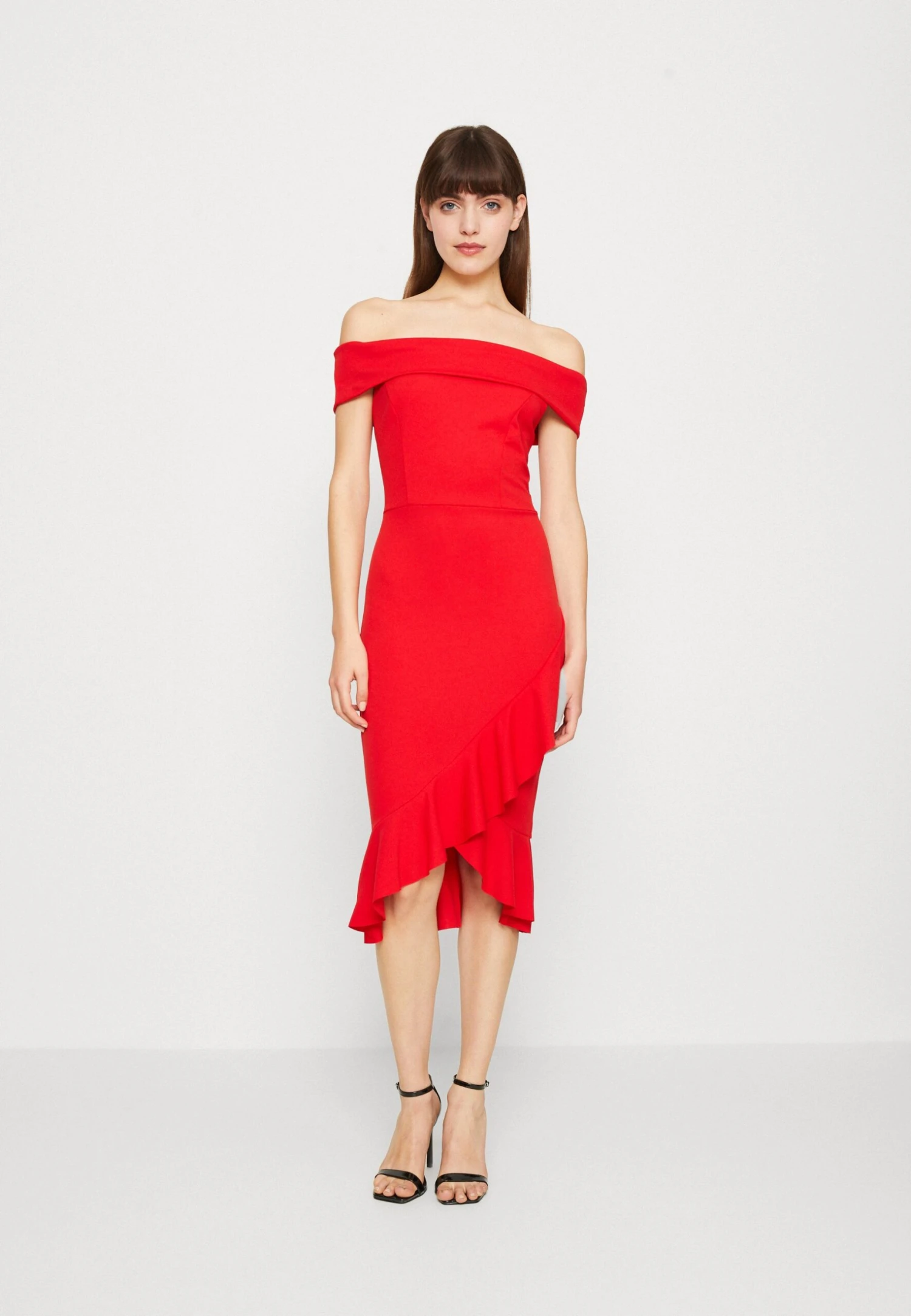 Wal G Vallery Ruffle Midi - Jersey Dress - Red